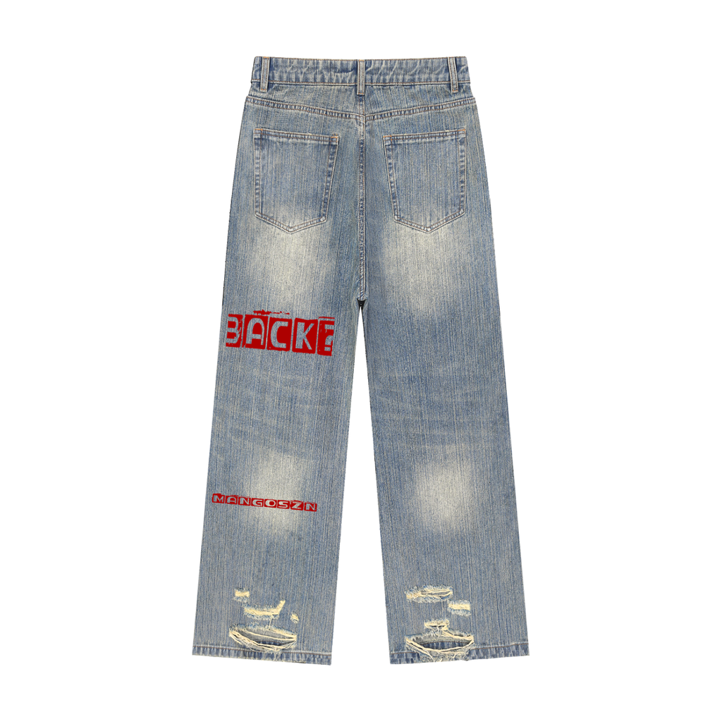 Vintage Wash Distressed Denim Jeans