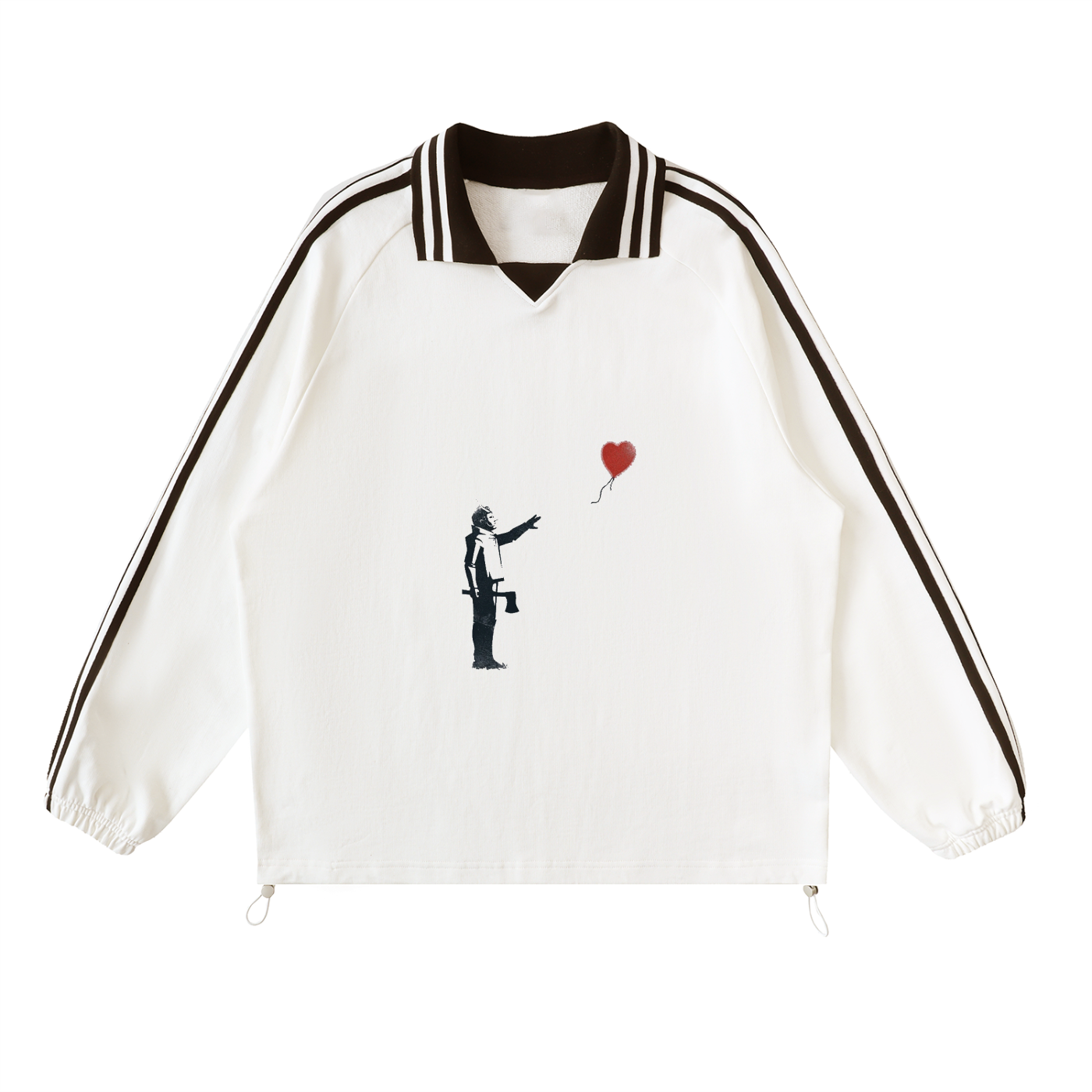 Contrast Striped Lapel Collar Sweatshirt