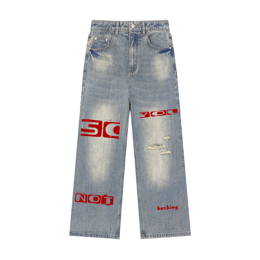 Vintage Wash Distressed Denim Jeans